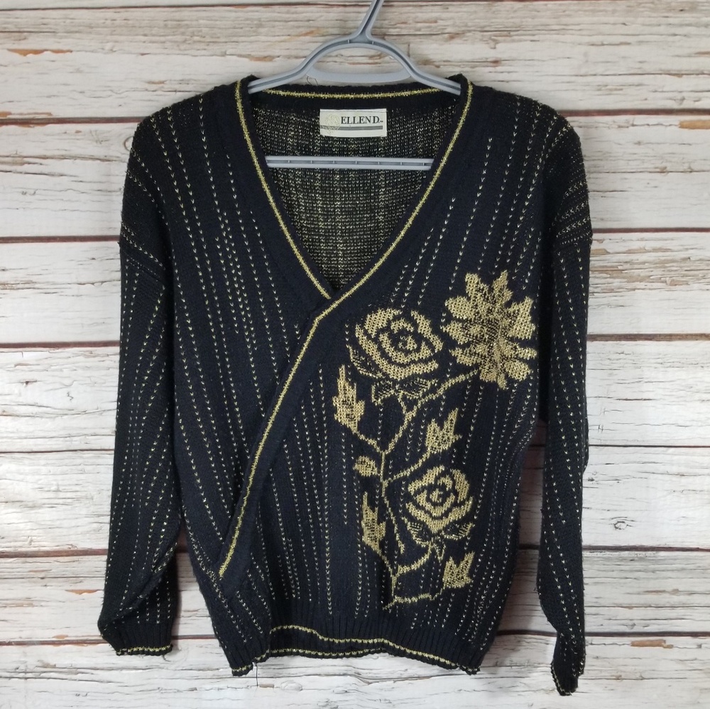 Vintage Ellen D Black and Glittery Gold Sweater